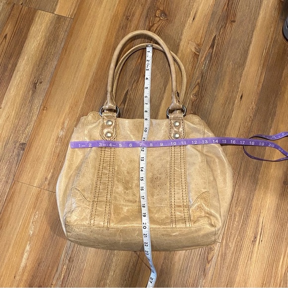 Frye Tan Shoulder Bag with Metallic Hardware and Stitched Panels - Picture 9 of 13